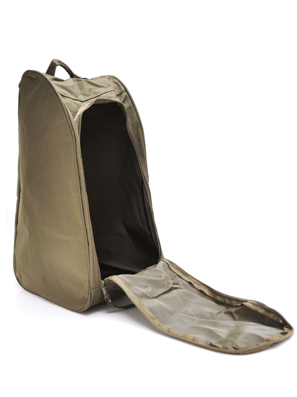 Green Fairfax Canvas Zip Up Boot Bag with secure zipper closure, designed to hold and protect boots in a stylish, durable canvas material.