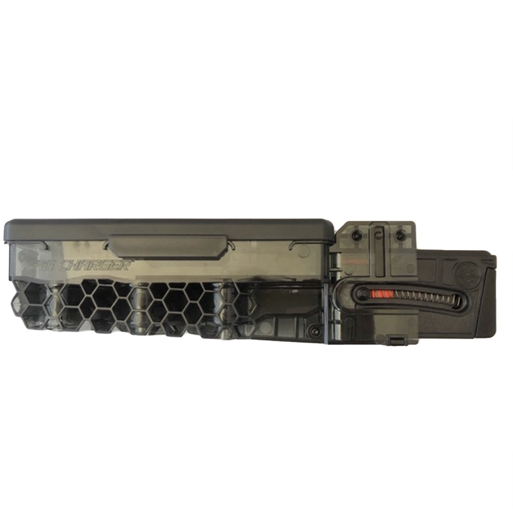 Sportman Caldwell 15-22 magazine charger shown in black with textured grip and metal construction for reliable firearm magazine loading.
