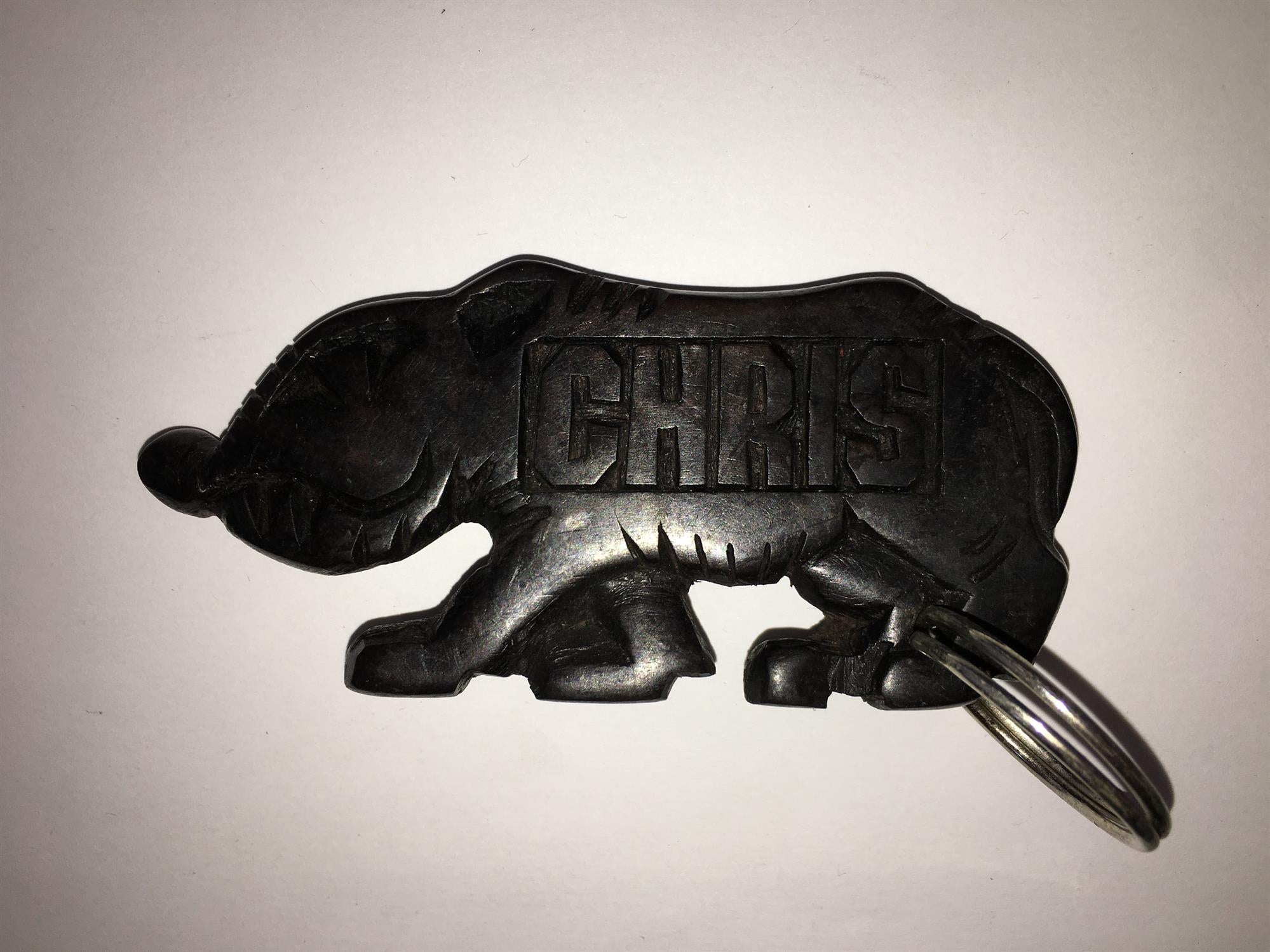 Hand-carved zebra key ring by A1 Decoy Ltd featuring detailed animal design in natural wood finish