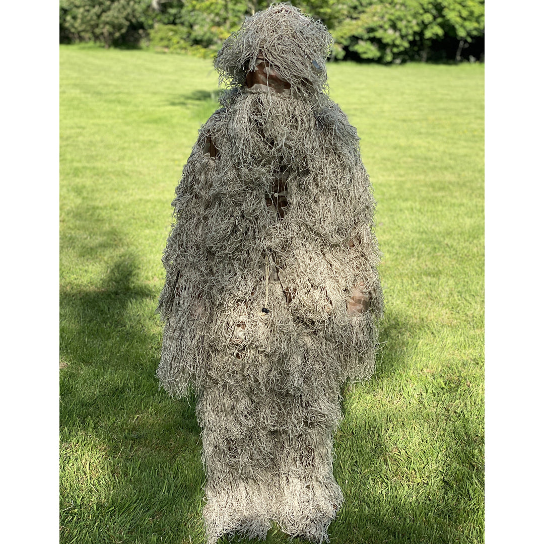 AliExpress hunting camouflage ghillie suit in forest pattern, designed for concealment and outdoor hunting activities.