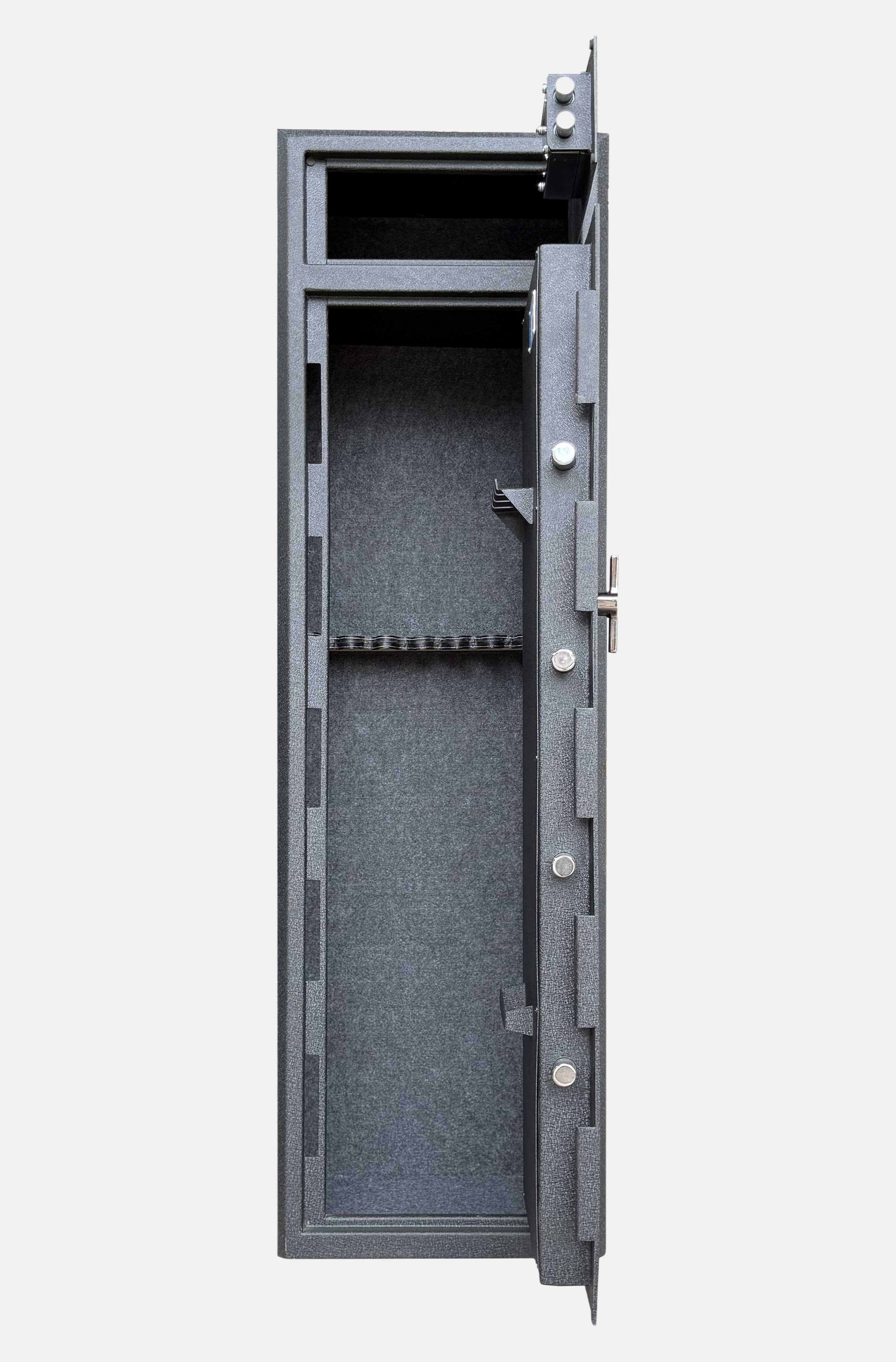 Cynthia Fortress Defender 7 Gun Safe with secure steel exterior and interior shelves, designed to protect firearms and valuables.