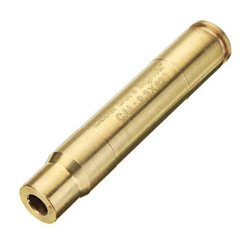 Red dot casing laser bore sighter for .308, .30-06, or 9.3 rifles, with compact design and laser emitter visible.
