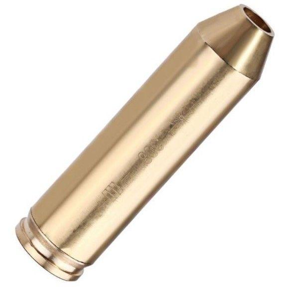 Red dot casing laser bore sighter for .308, .30-06, or 9.3 rifles, showing the compact device with laser emitter and casing.