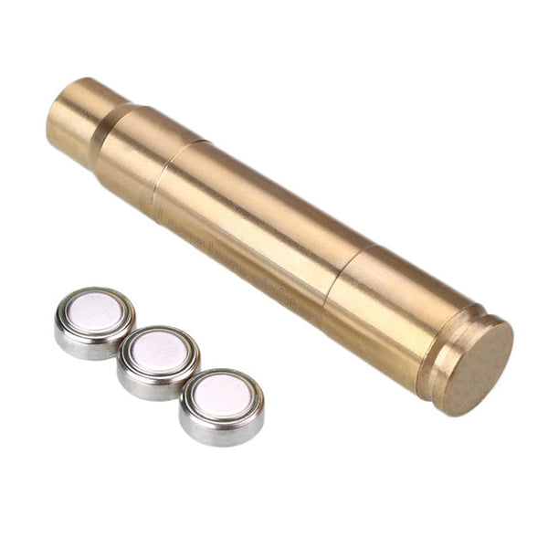 Red dot laser bore sighter from AliExpress for .308, .30-06, or 9.3 rifles, showing the compact casing with laser emitter.