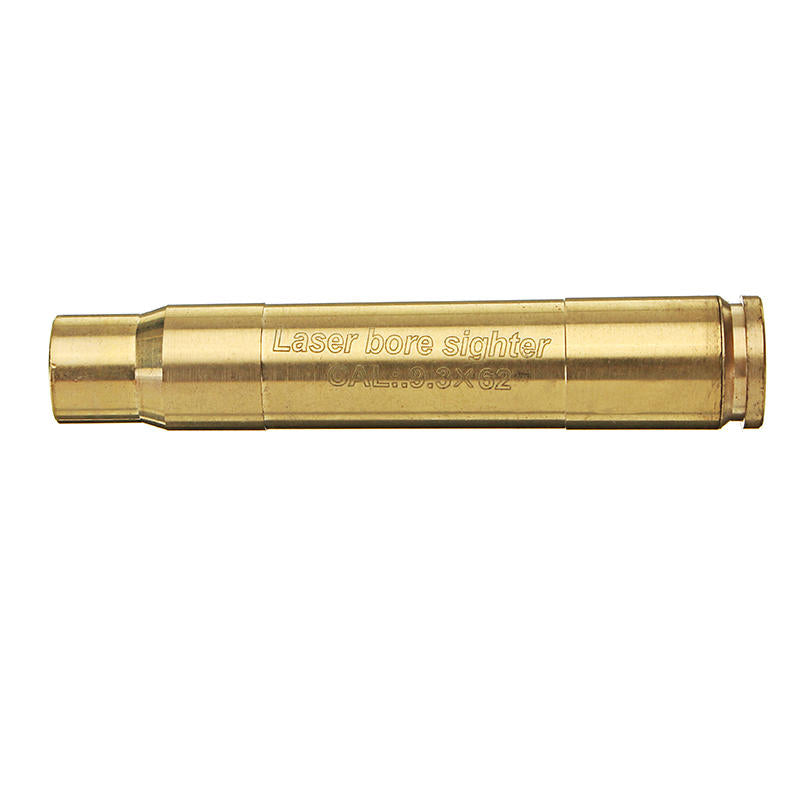 Red dot laser bore sighter for .308, .30-06, or 9.3 rifles, compact casing for precise firearm aiming and sight alignment.