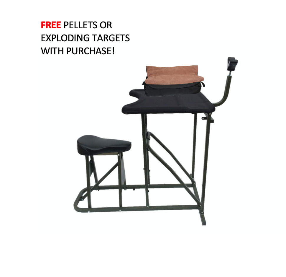 Shooting Bench; Mega Rifle Rest with FREE Air Rifle Pellets or Exploding Rifle Targets