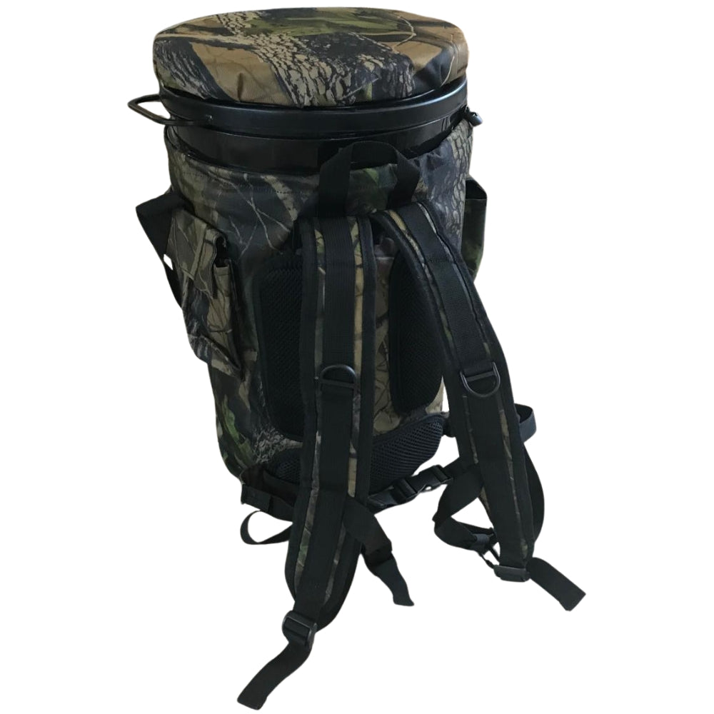Echo extra tall bucket seat and backpack for shooting, featuring comfortable padding and durable design for outdoor hunting.