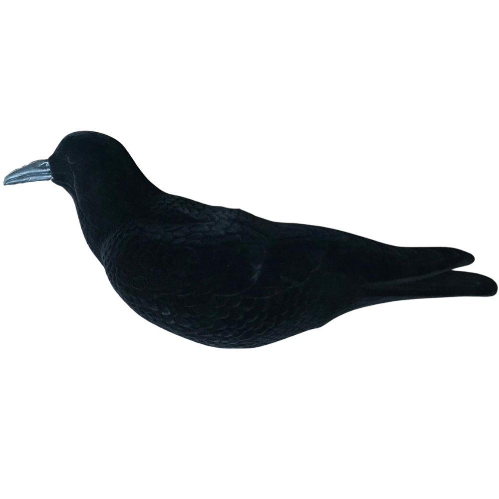 Lifesize flocked crow decoy from WINDY, full body design with detailed black feathers and realistic appearance for hunting or decoy setups.