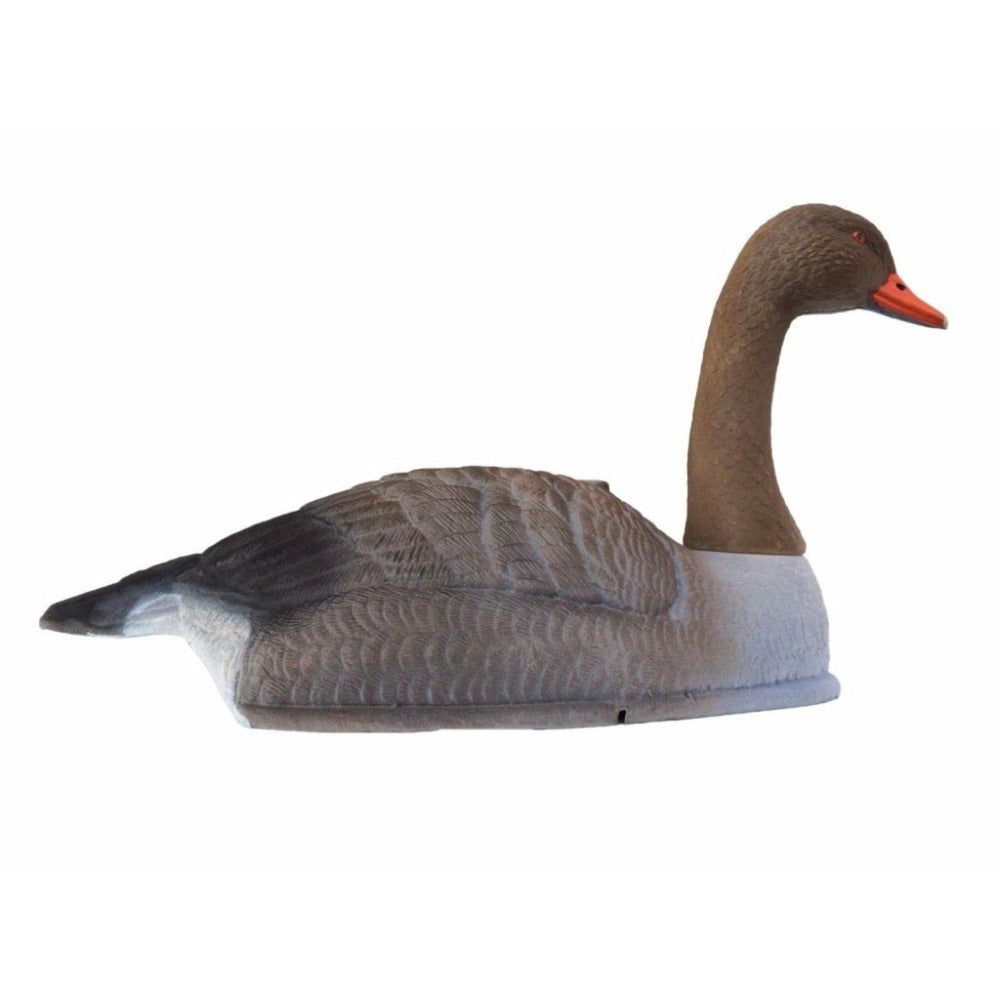 Life-size WINDY flocked Greylag and Pinkfoot goose decoy shells, stackable for waterfowl hunting and decoy setups.