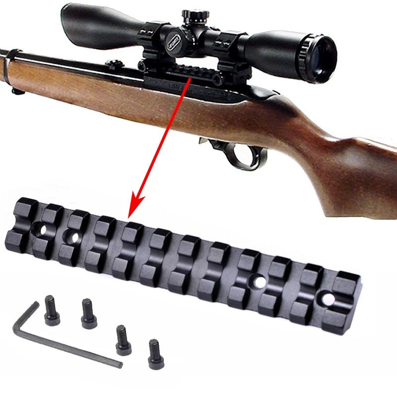 Ruger 10/22 rifle with ALIEXPRESS low profile see-through Weaver Picatinny rail mount attached, showcasing the firearm and mount.