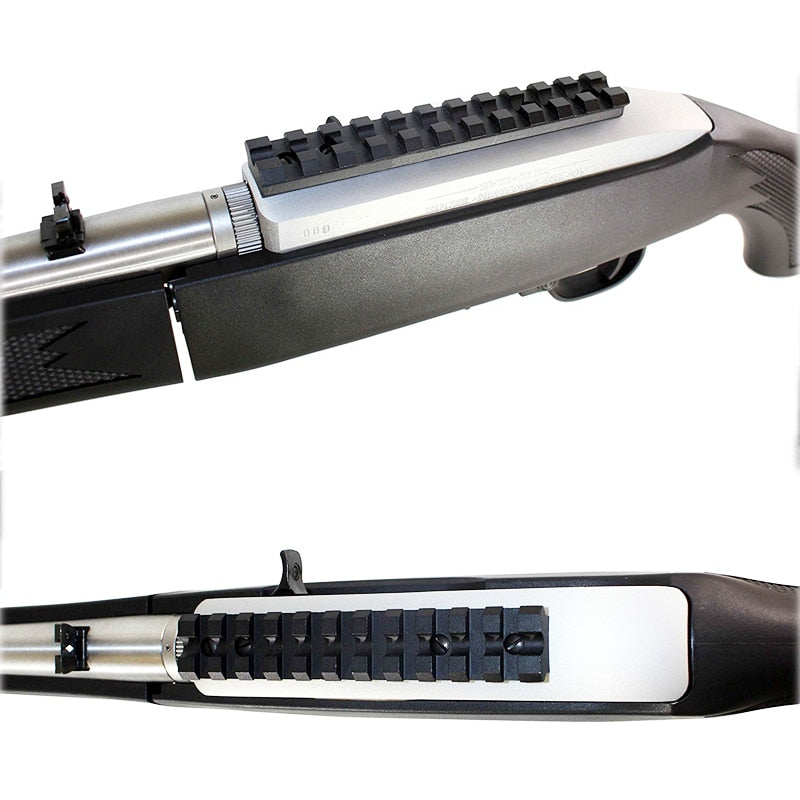 Ruger 10/22 low profile see-through Weaver Picatinny rail mount for scoped rifles, designed for secure attachment and improved accuracy.
