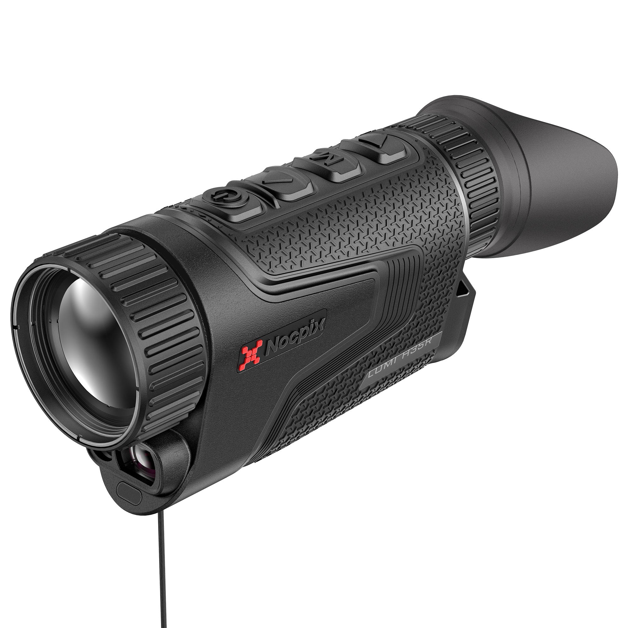 Hawke Nocpix Lumi H35R Thermal Monocular showing thermal imaging display in a compact, portable device.