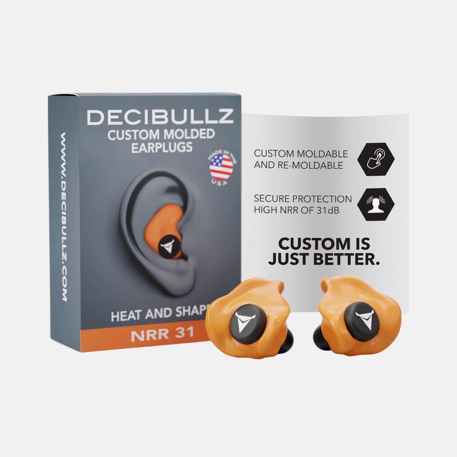 Blue DCID Decibullz custom molded ear defender plugs, showing adjustable, ergonomic ear protection for noise reduction.