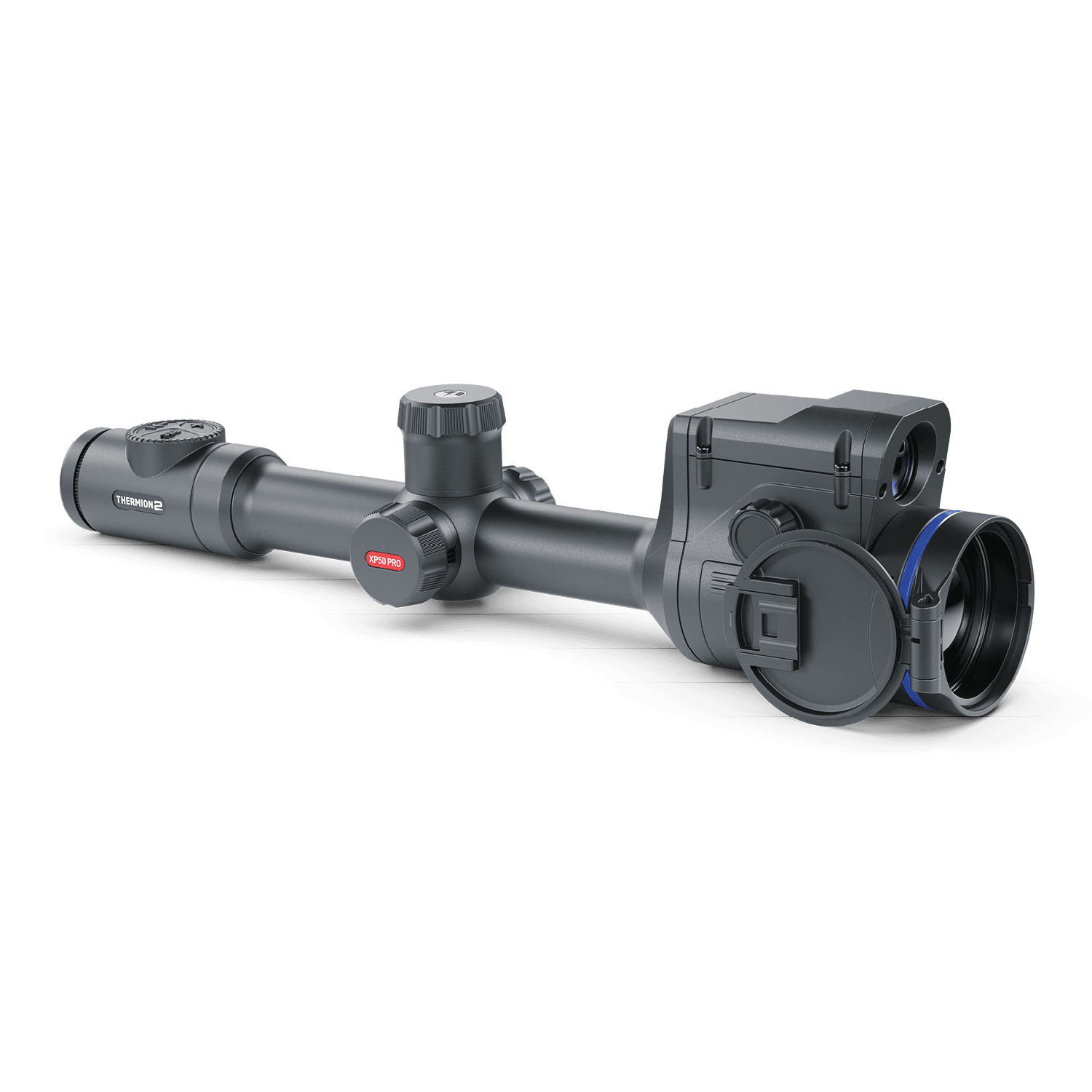 Thermion 2 LRF XP50 Pro thermal scope by Pulsar, with high-resolution thermal imaging and laser rangefinder, in a rugged design.