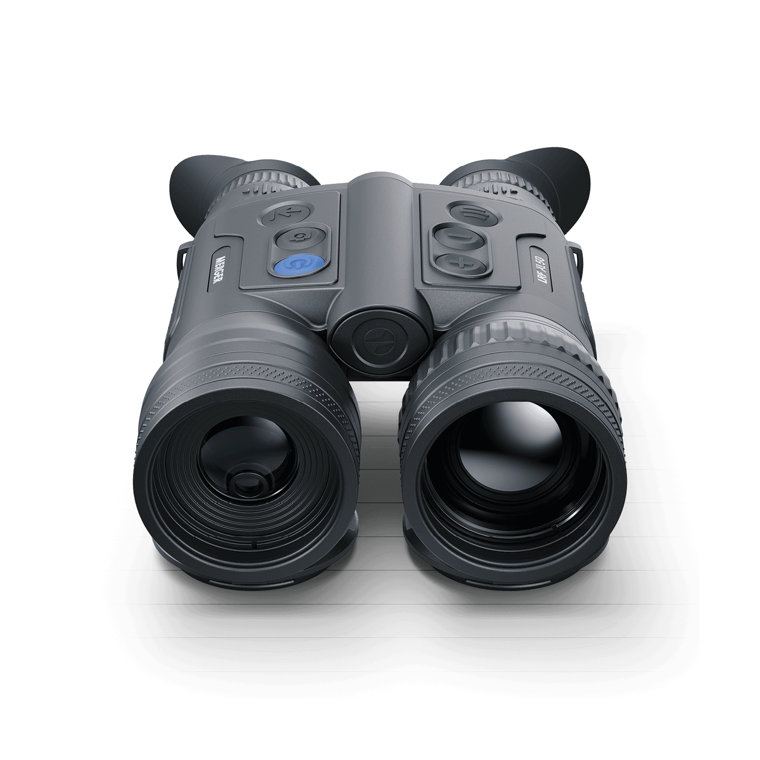 Pulsar Merger LRF XL50 handheld laser rangefinder by TJACKS, showing the device with a digital display and ergonomic design