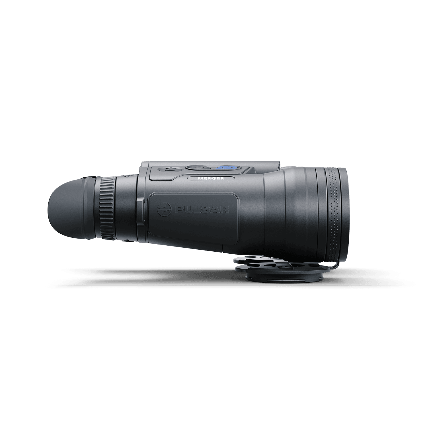 Pulsar Merger LRF XL50 laser rangefinder by TJACKS with black body and compact design, displaying measurement screen and control buttons.