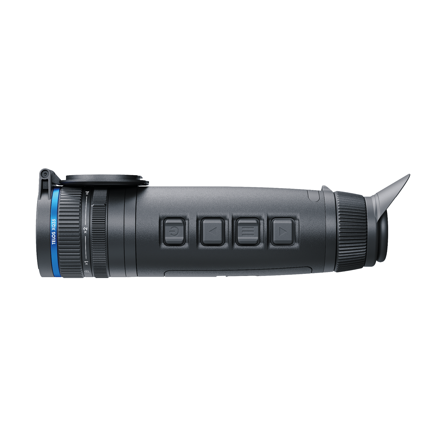 Pulsar Telos XQ35 tactical flashlight by TJACKS, black cylindrical design with adjustable focus and textured grip for outdoor use.