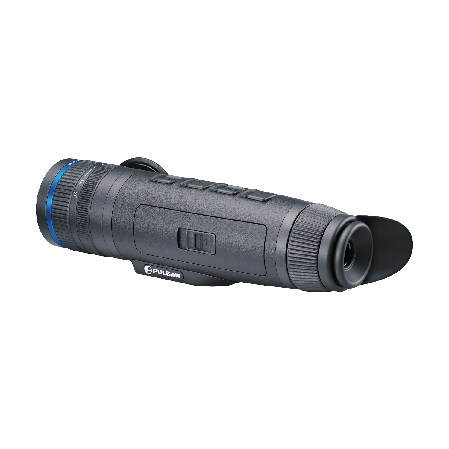 Pulsar Telos XQ35 telescope by TJACKS showing its sleek black body and adjustable eyepiece for astronomical observation.