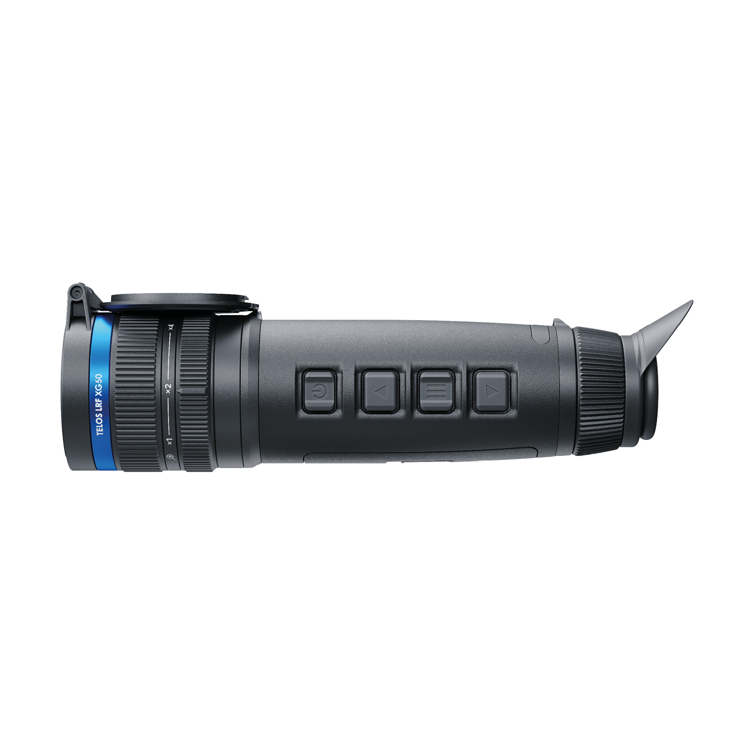 Pulsar Telos XG50 LRF thermal spotter by TJACKS showing the device with lens and control buttons in a close-up view.
