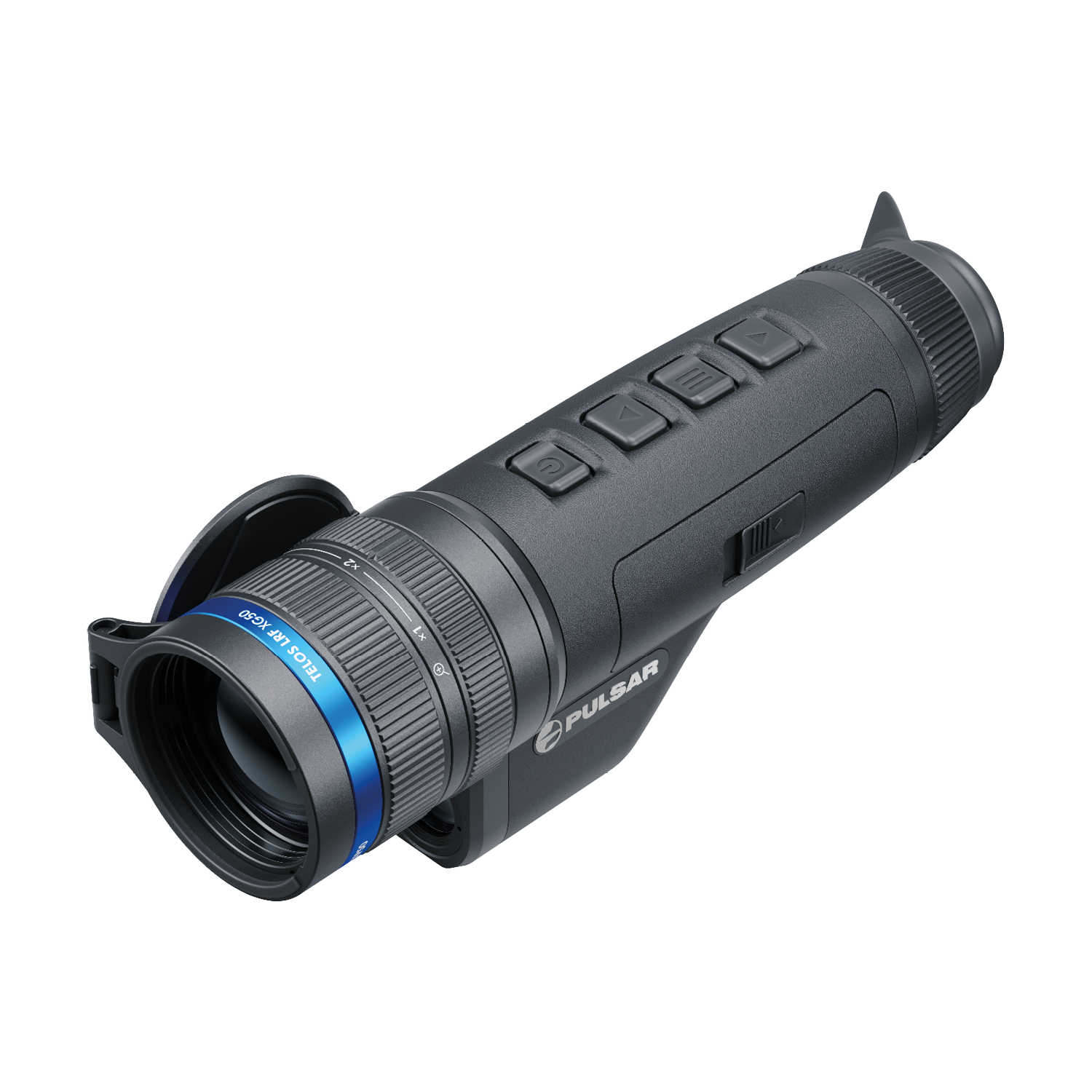 Pulsar Telos XG50 LRF thermal spotter by TJACKS showing handheld thermal imaging device with lens and control buttons