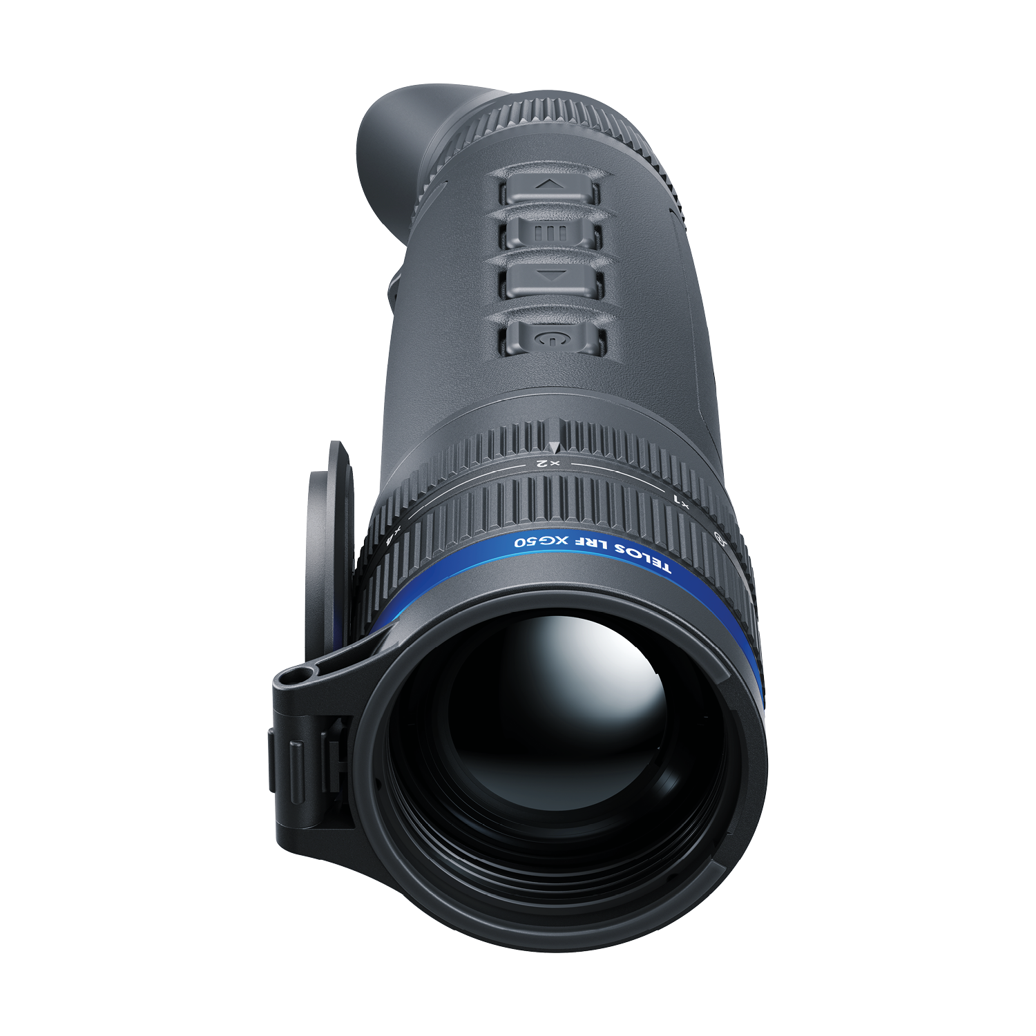 Pulsar Telos XG50 LRF thermal spotter with black body and lens, used for outdoor thermal imaging and spotting.