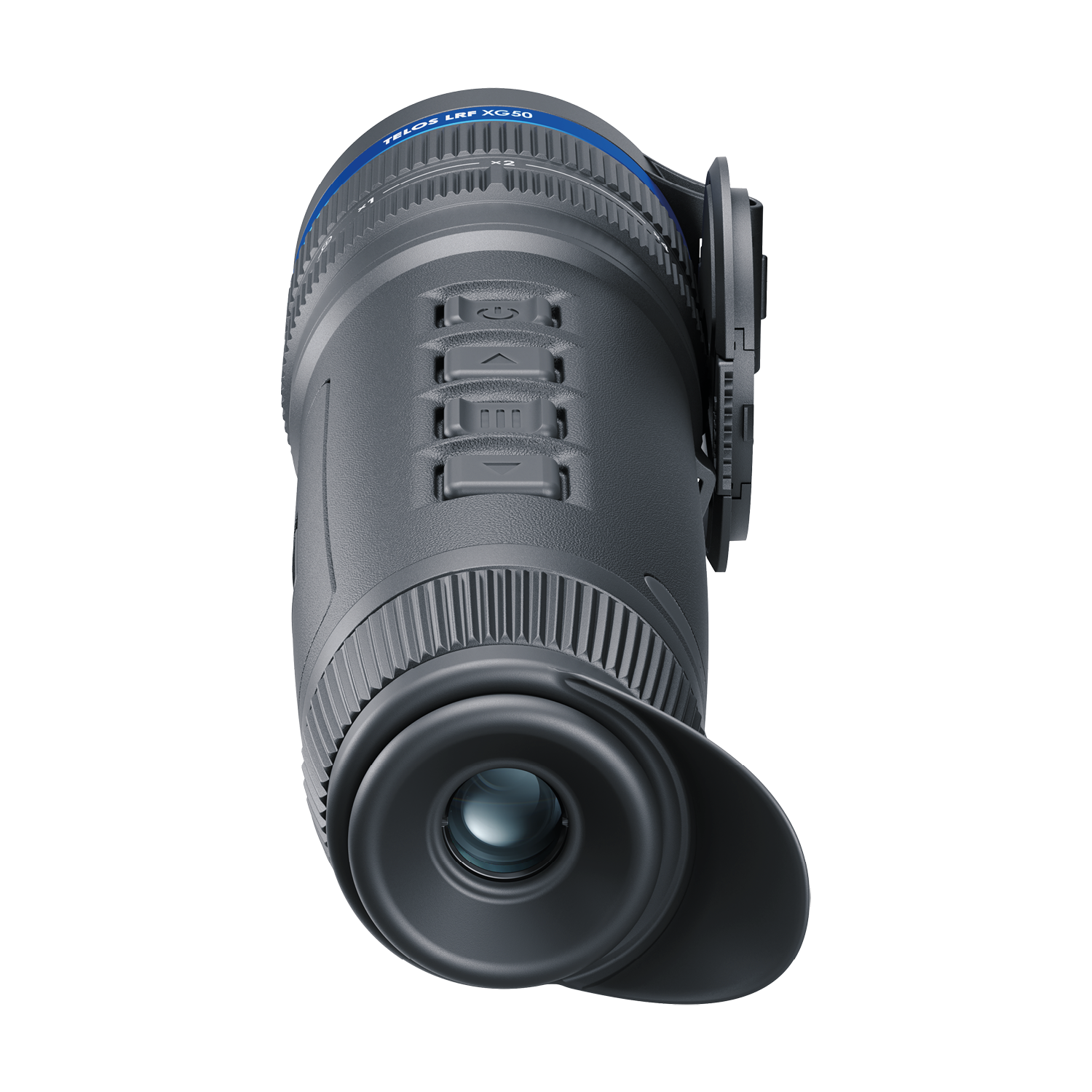 Pulsar Telos XG50 LRF thermal spotter by TJACKS showing the device with lens and control buttons in a sleek black design
