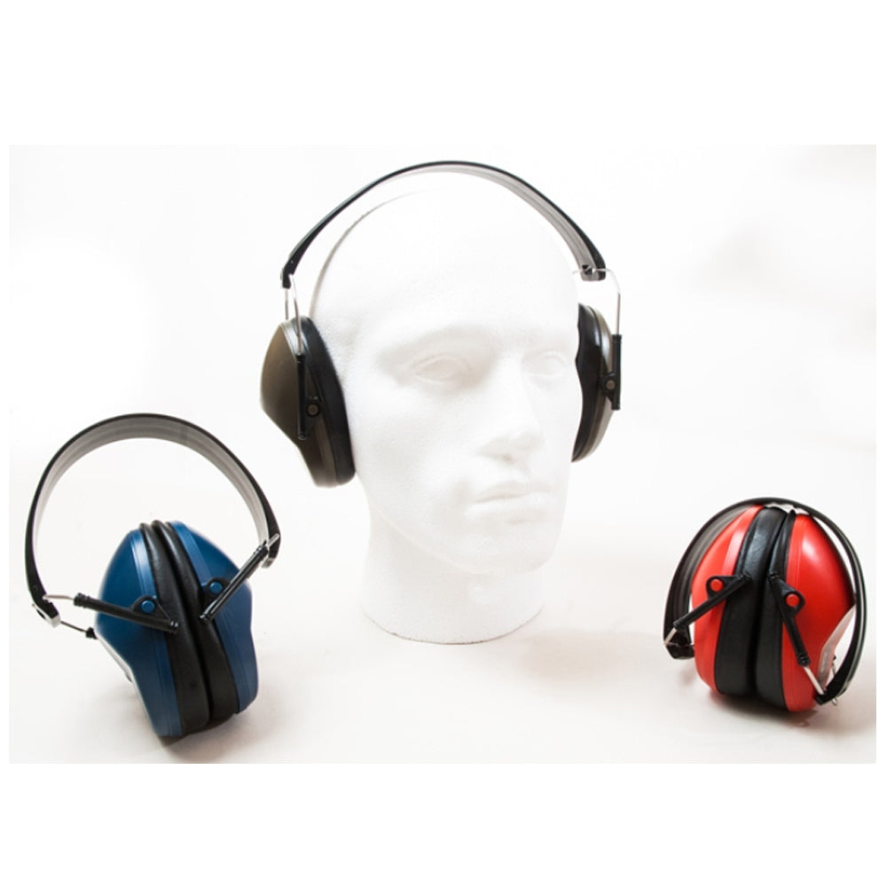 Fairfax blue passive ear defenders with cushioned ear cups and adjustable headband for hearing protection.