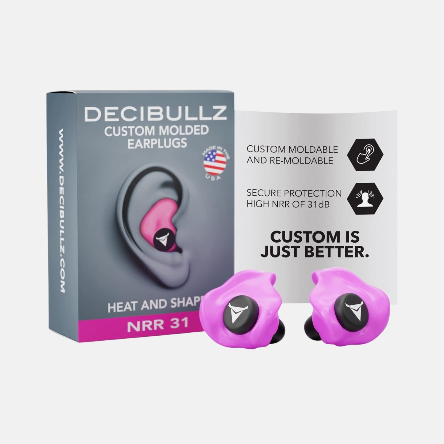 Blue Decibullz custom molded ear defender plugs by DCID, designed for comfortable hearing protection and noise reduction.