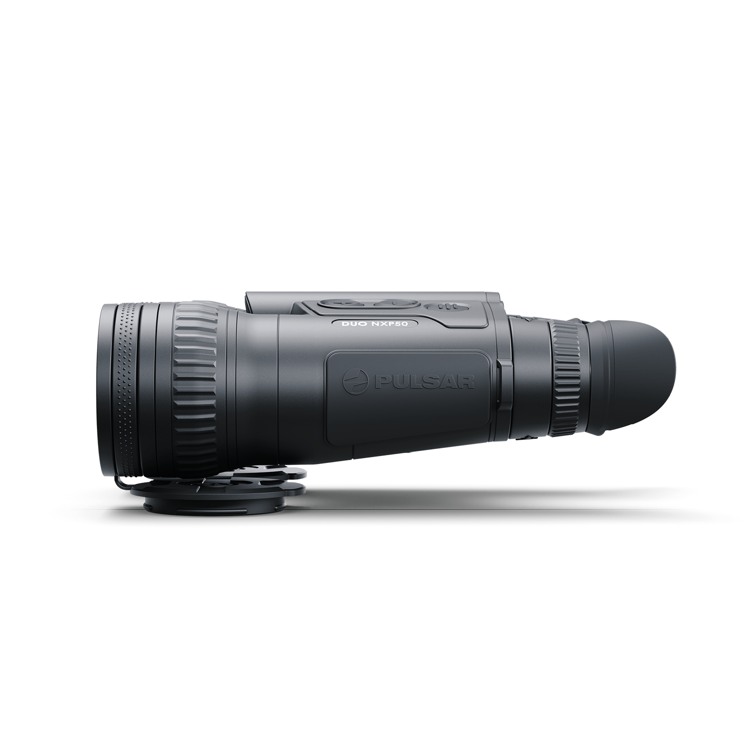 Pulsar Merger Duo NXP50 thermal binoculars with compact design, black body, and dual lens system for night vision.