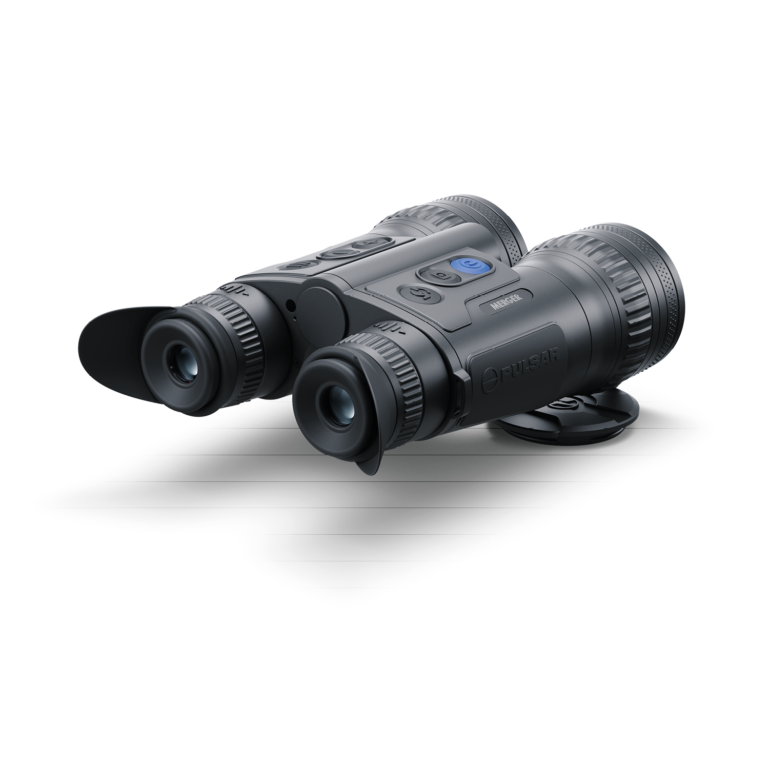 TJACKS Pulsar Merger Duo NXP50 thermal binoculars showing dual eyepieces and thermal imaging display in a sleek black design.