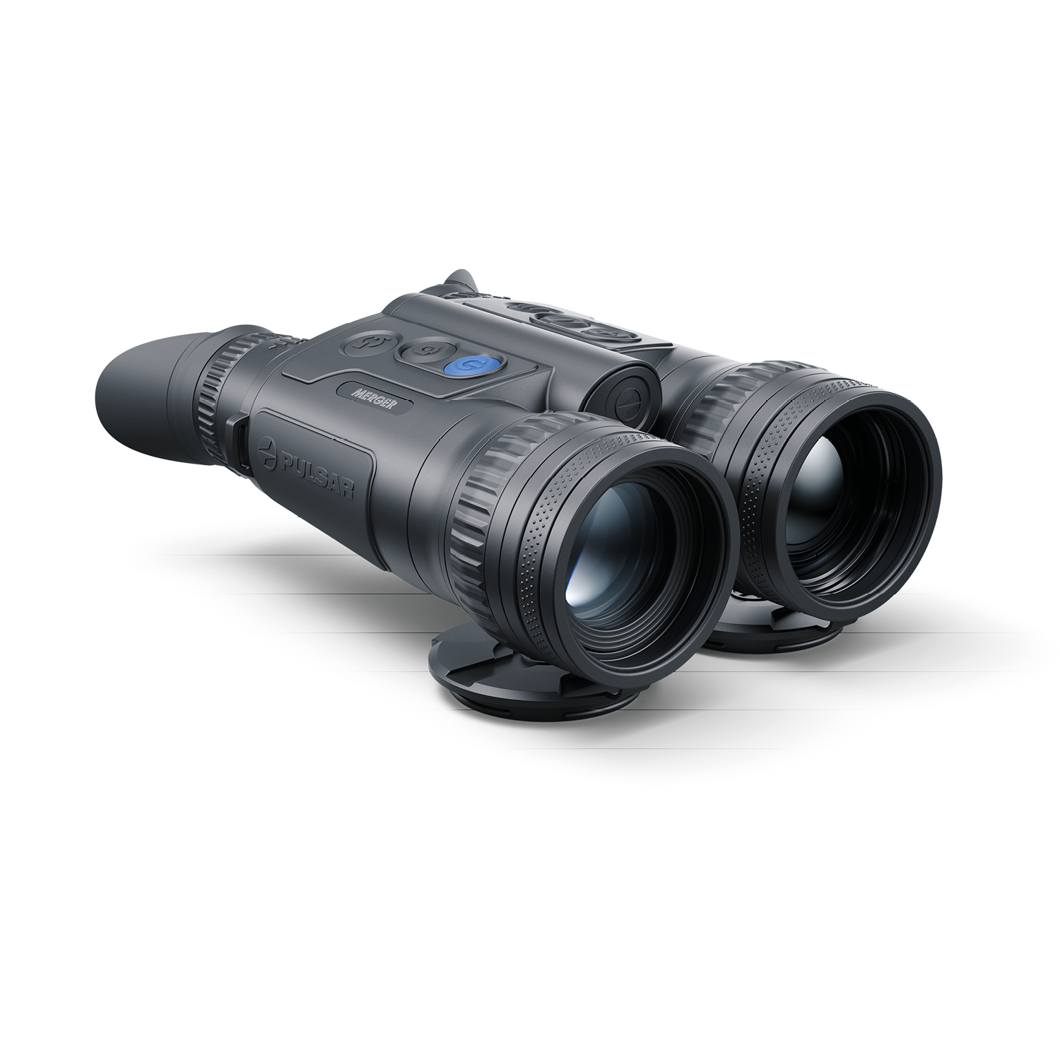 Pulsar Merger Duo NXP50 thermal binoculars by TJACKS, showing the compact device with thermal imaging lens and controls.