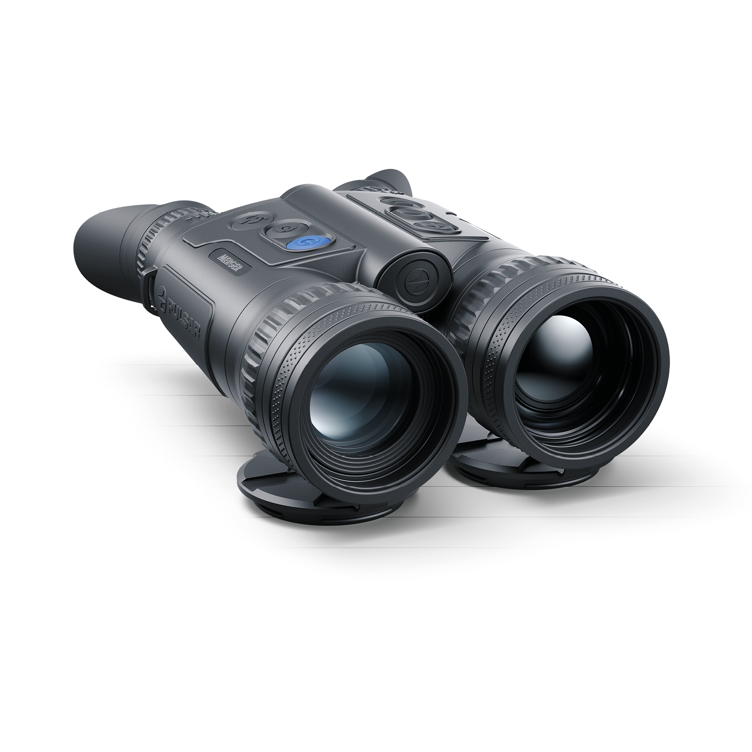 Pulsar Merger Duo NXP50 thermal binoculars by TJACKS showing their compact design and thermal imaging lens for night vision.