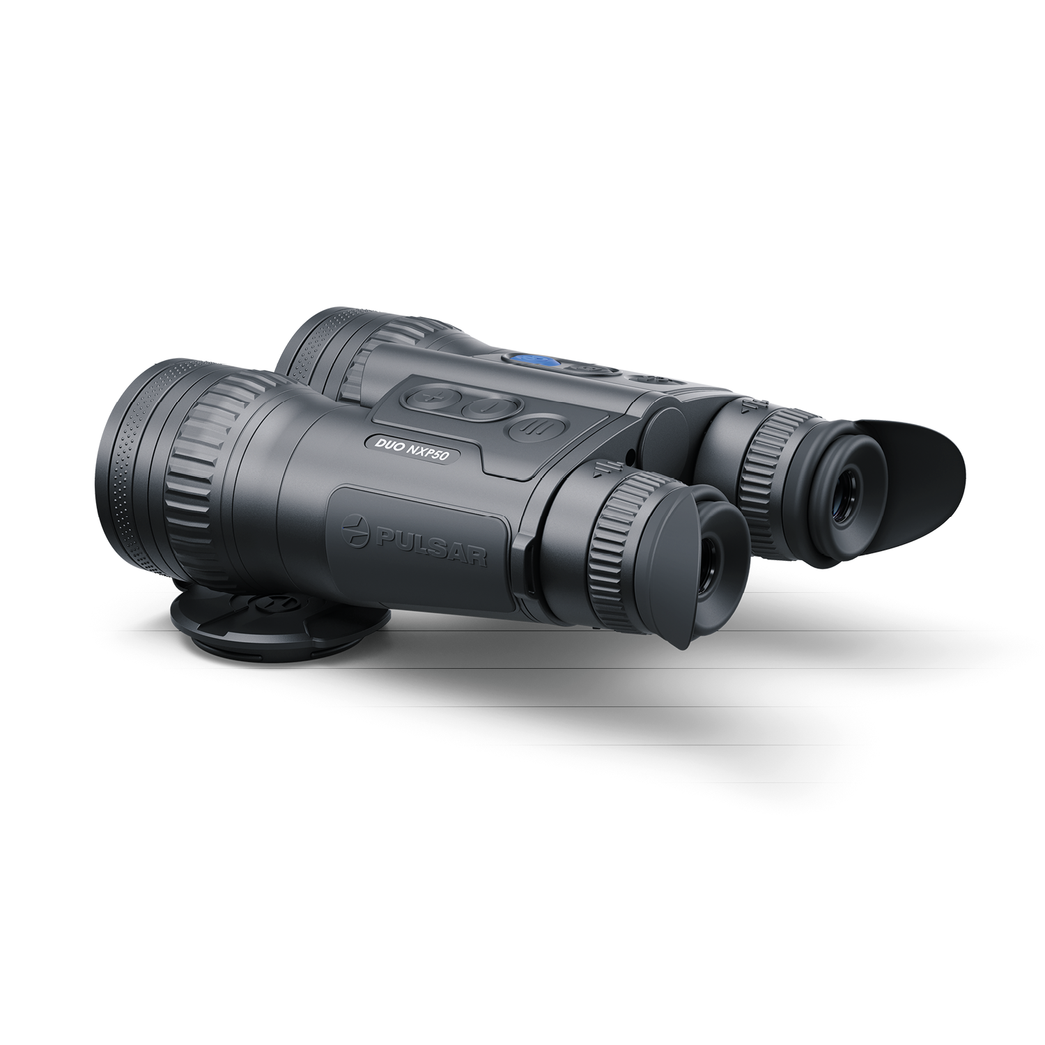 Pulsar Merger Duo NXP50 thermal binoculars by TJACKS showing the device with focus controls and thermal imaging lens