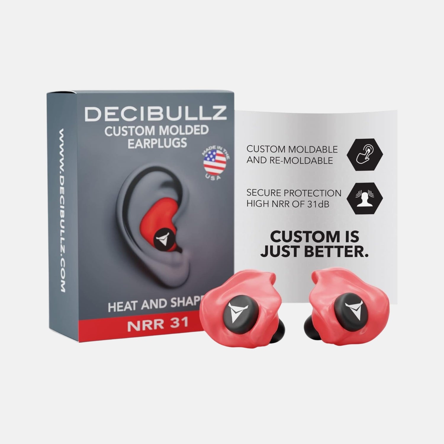 Blue DCID Decibullz custom-molded ear defender plugs with adjustable fit for hearing protection.