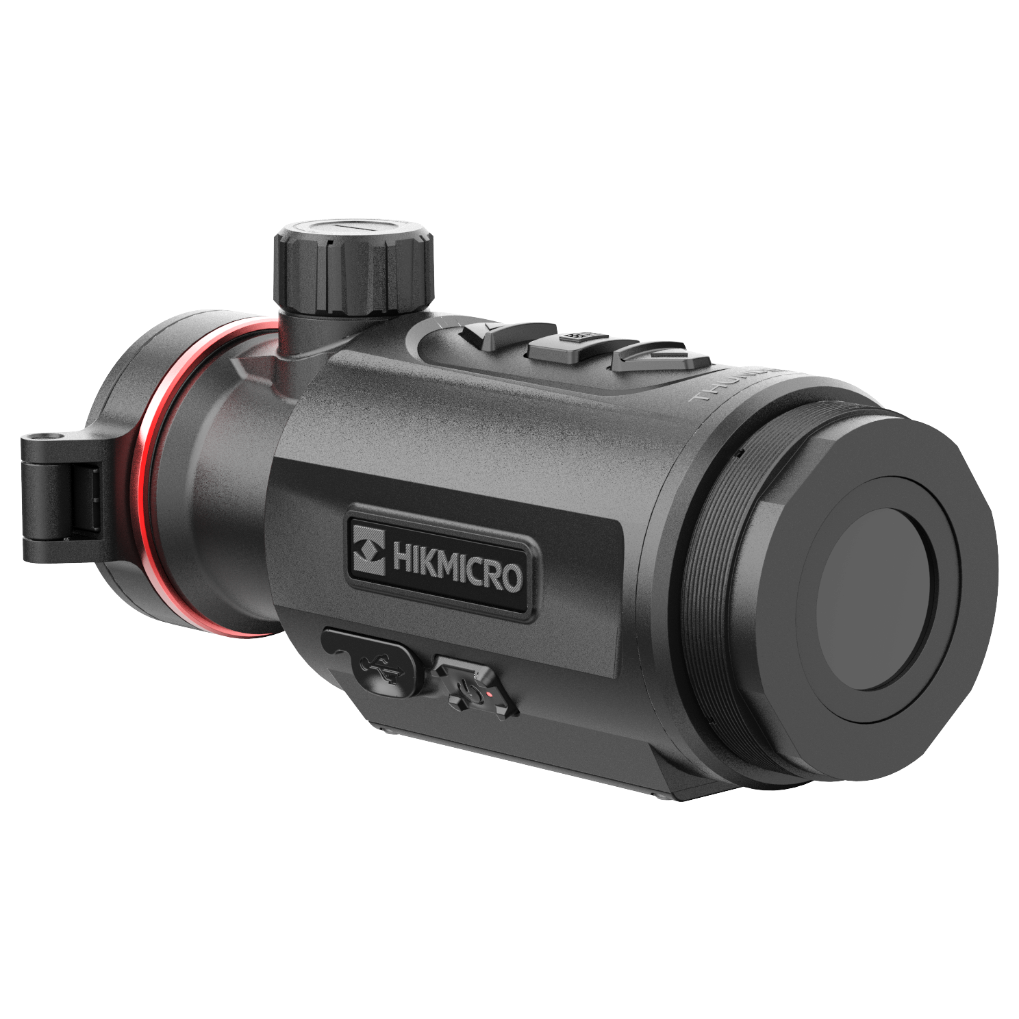 ELITE HIKMICRO Thunder 3.0 TH35C thermal front clip-on optic showing lens and mounting details for nighttime surveillance.