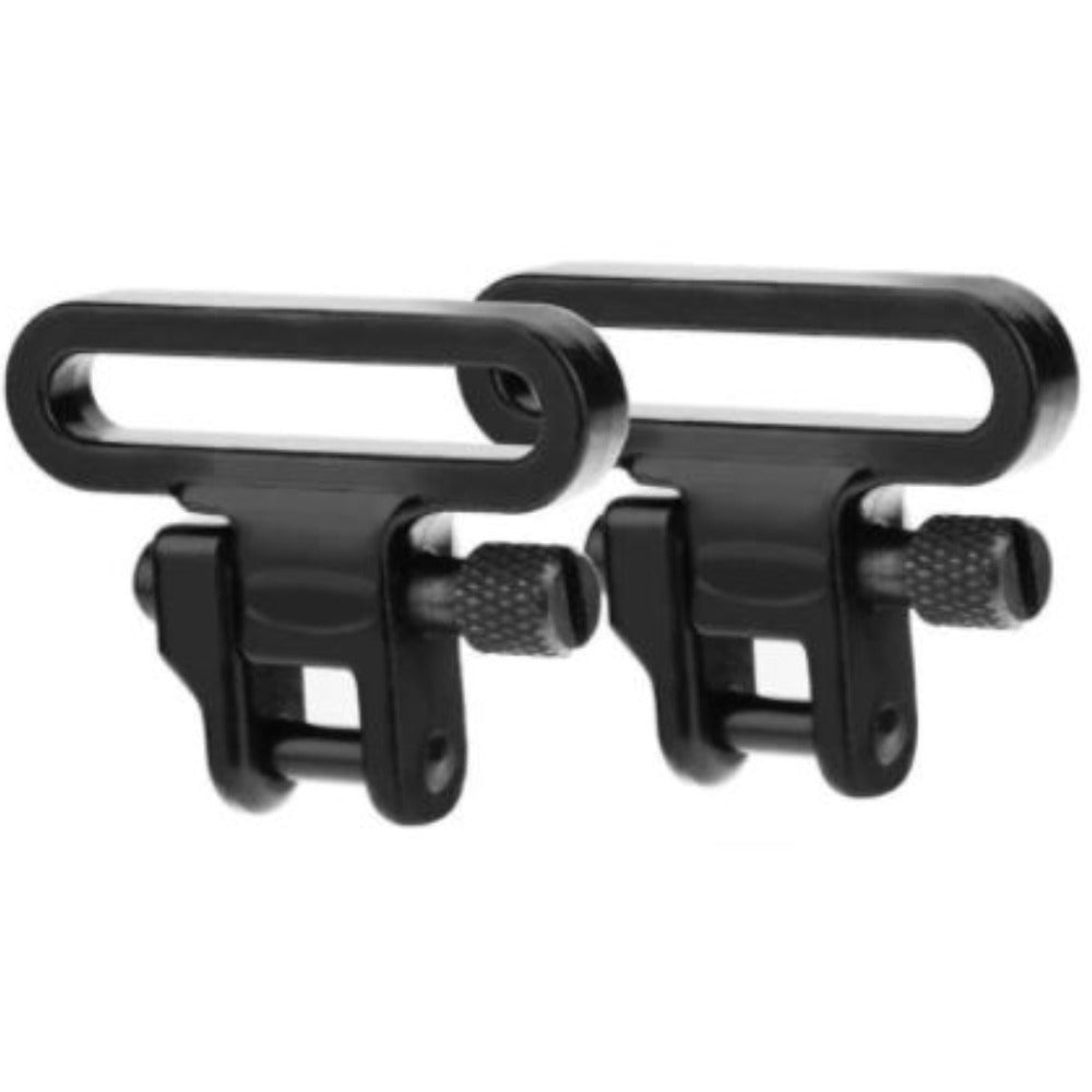One-inch tactical rifle sling swivels mount attachment, black metal, designed for secure firearm sling connection and quick attachment.