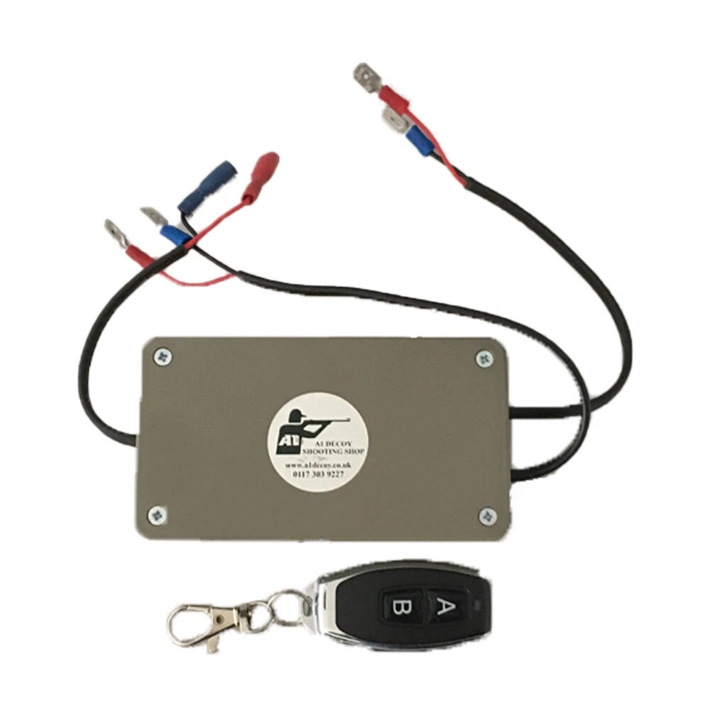 A1 Decoy double flapper and magnet remote control, shown with its sleek design and control buttons for bird decoy operation.