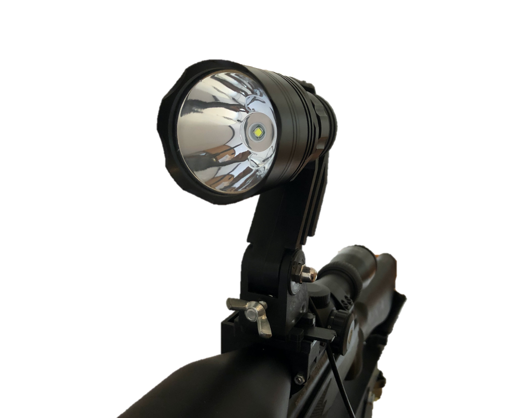A1 Decoy LED handheld and scope-mounted lamp with 300m+ beam distance, black compact design for outdoor or tactical use.