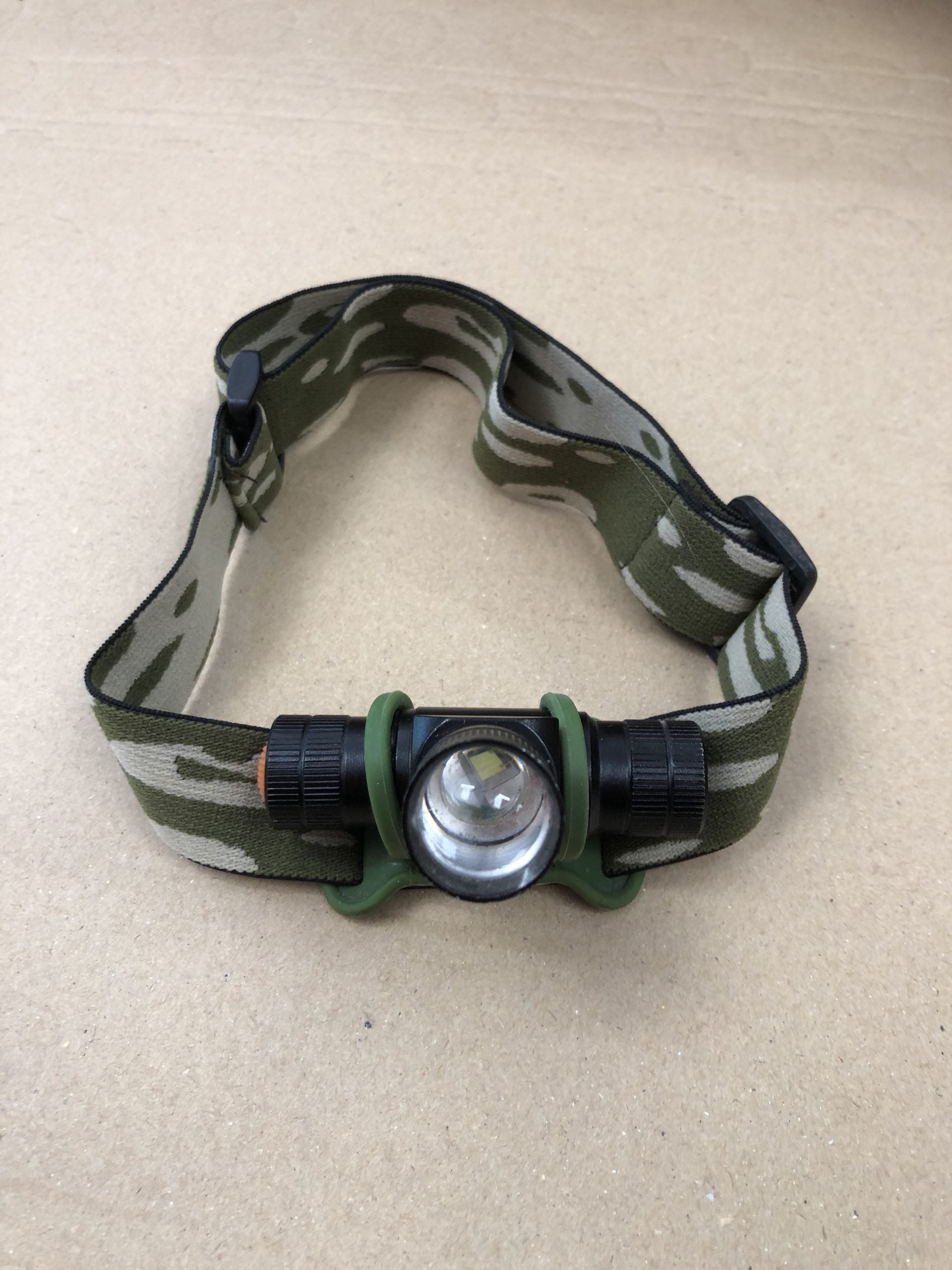A1 Decoy Slight Seconds Camo Cree Rechargeable Head Torch with adjustable strap and bright LED light for hands-free illumination