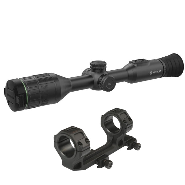 HIKMICRO Alpex A50E 4K digital day and night rifle scope with free mount, featuring high-resolution lens and adjustable zoom.