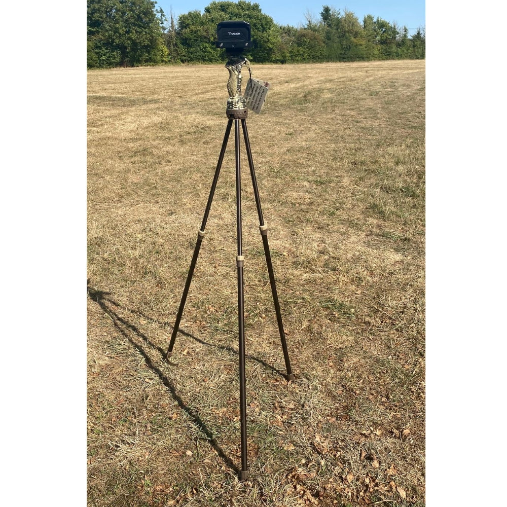 Primos Gen3 Trigger Stick and Gun Clamp Combo by A1 DECOY LTD, showing adjustable tripod and secure gun clamp in use.