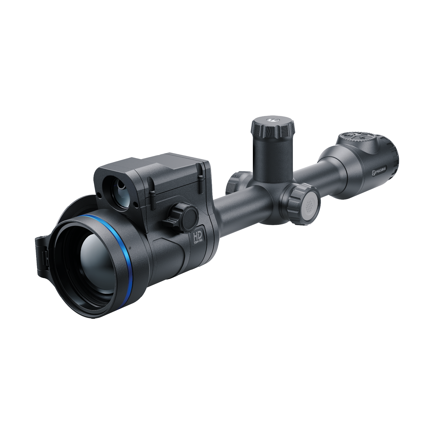 Pulsar Thermion 2 LRF XL60 thermal imaging rifle scope with built-in laser rangefinder, black body and control buttons visible