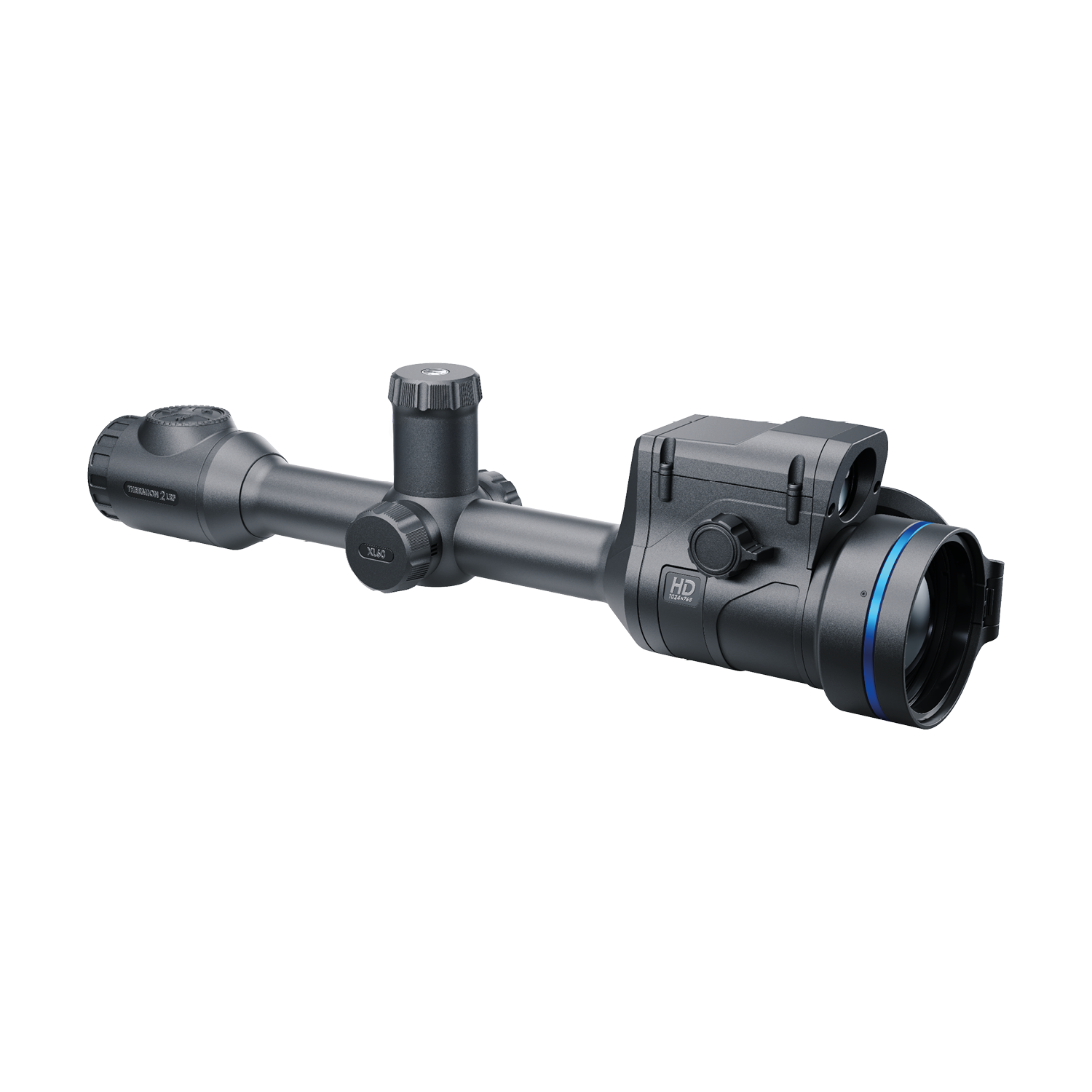 Pulsar Thermion 2 LRF XL60 thermal rifle scope with high-resolution display and laser rangefinder, mounted on a rifle.