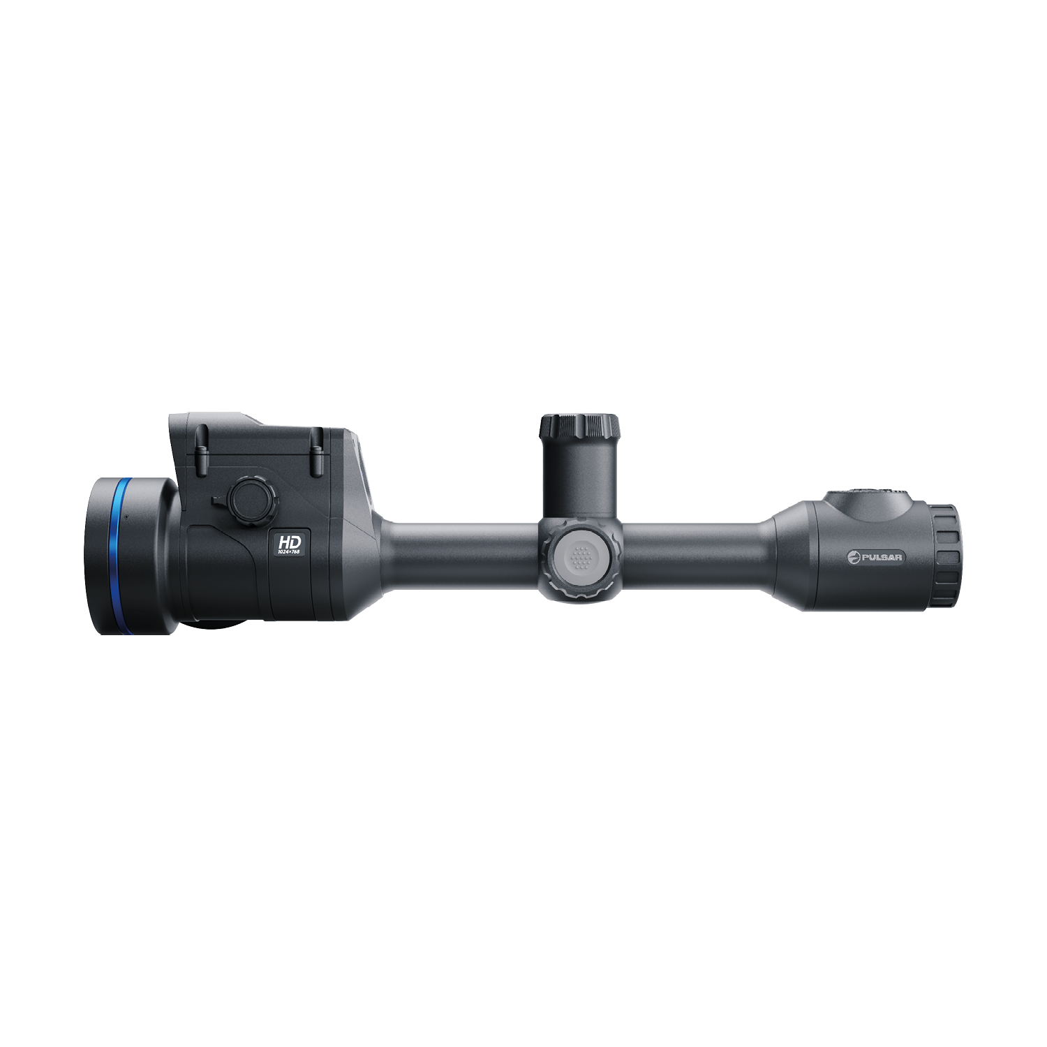 Pulsar Thermion 2 LRF XL60 thermal rifle scope with digital display and lens, mounted on a firearm.