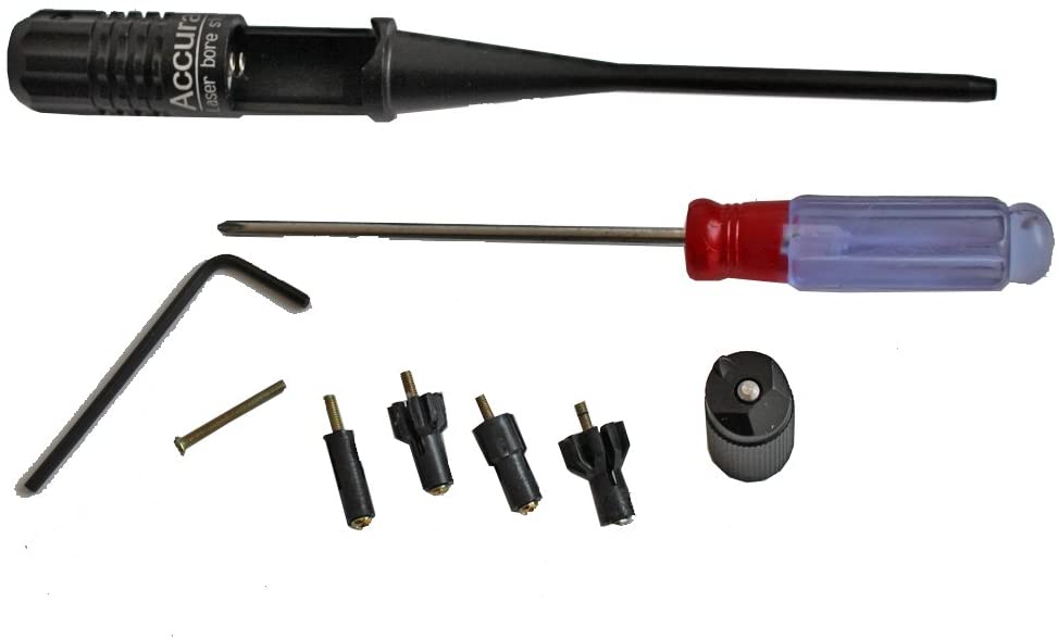 Red laser bore sighter for .22 and .50 caliber firearms by A1 Decoy Ltd, showing the compact device with laser aiming dot.