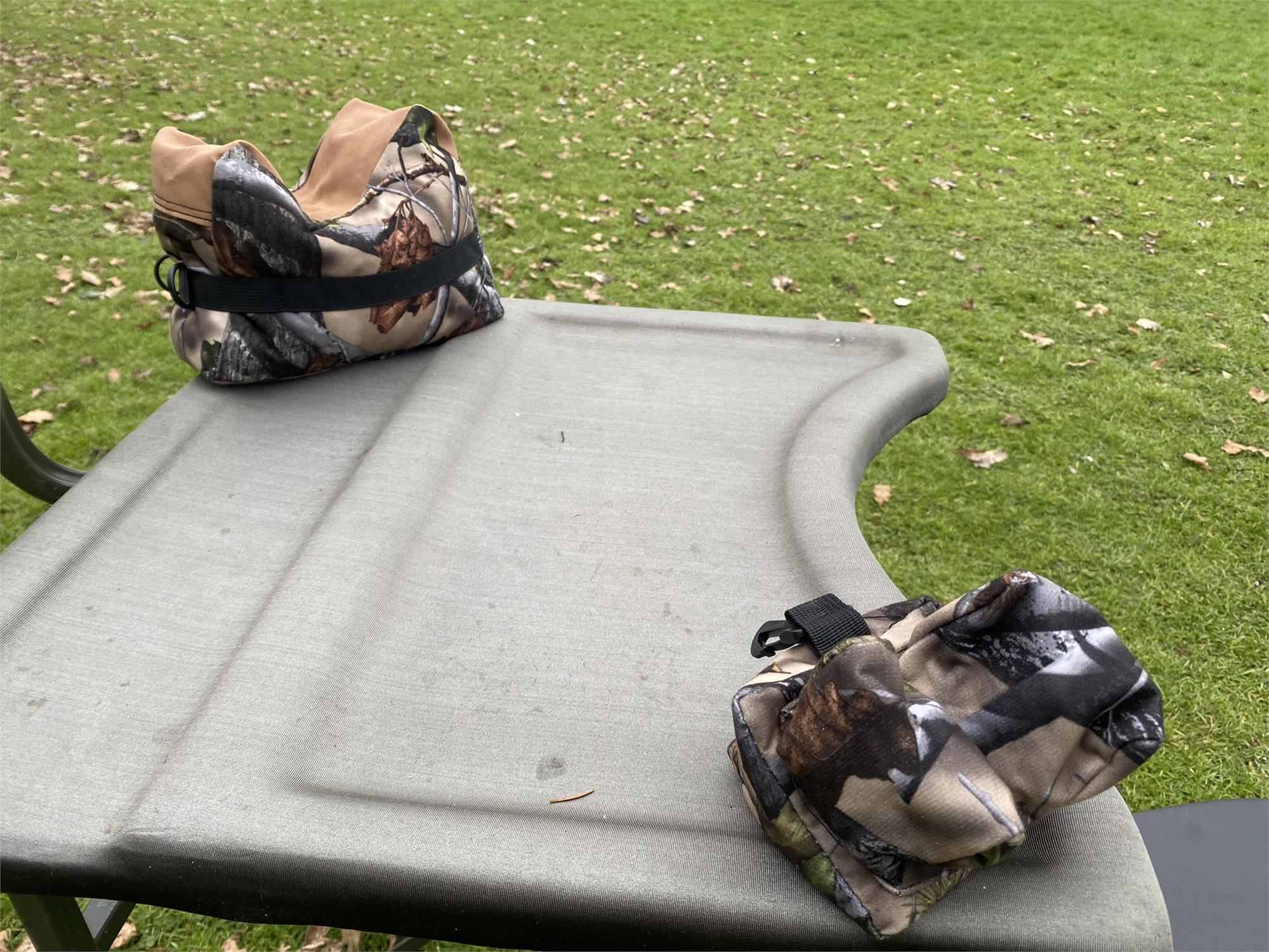 A1 Decoy LTD camo two-piece rifle rest set with padded support and adjustable legs for stable firearm positioning.