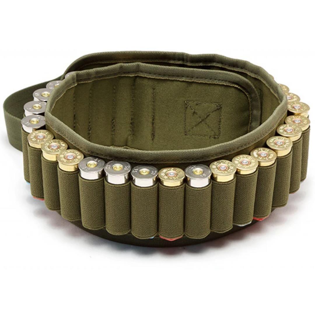 Black 12G storage belt ammo holder for 30 rounds, designed for easy access and secure carry of shotgun shells.