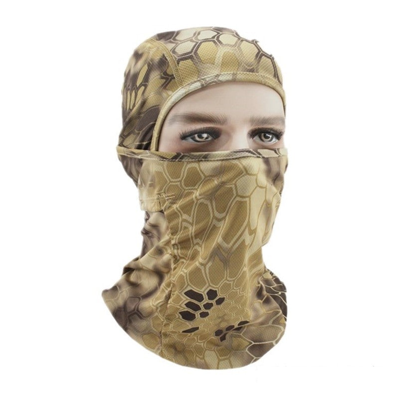 Brown snake camo face veil by AliExpress featuring a camouflage pattern, lightweight fabric, and versatile face covering for outdoor use.