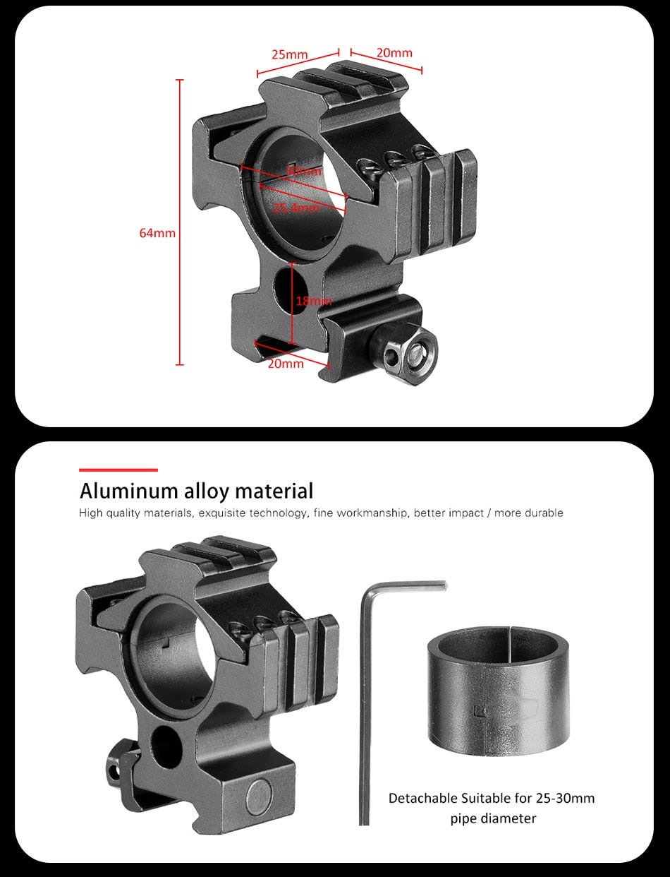 Scope mount with three Picatinny Weaver rails for rifles, designed by ALIEXPRESS, showcasing durable metal construction and rail attachments.