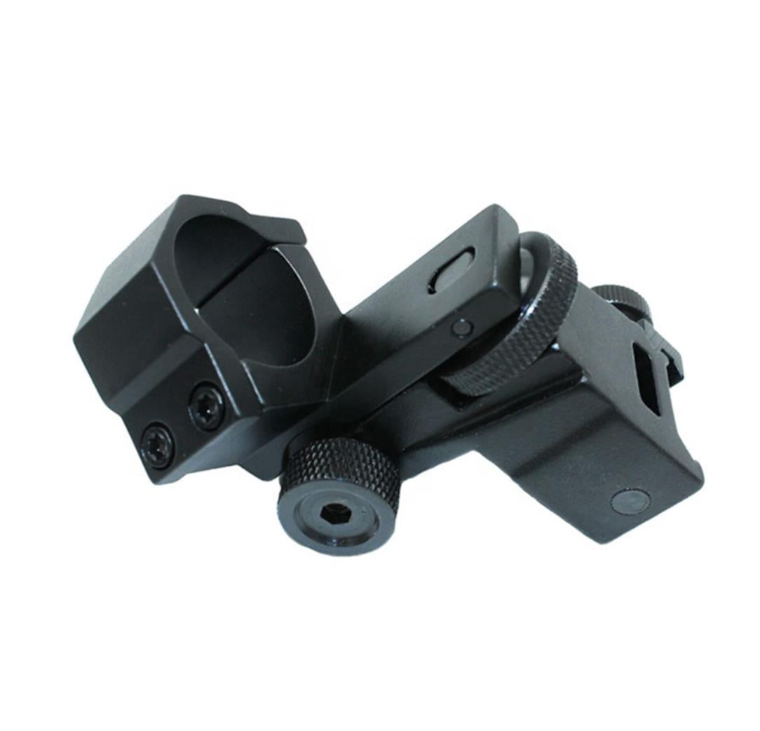 Adjustable Weaver rail torch scope mount with windage and elevation adjustments for tactical rifles.
